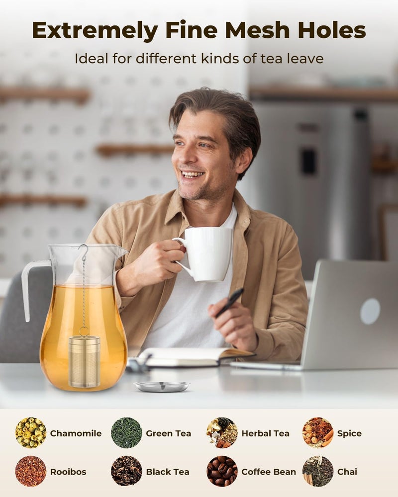 HOUSE AGAIN Tea Infusers, Extra Fine Mesh Tea Strainers for Loose Tea, Updated Slim Threaded Lid & 304 Stainless Steel, Loose Leaf Tea Steeper for Brew Tea Spices & Seasonings - Image 4